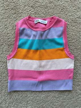 Zara Pink Multi-Color Striped Knit Tank Top